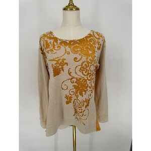 Daytrip Womens Sweater Beige Gold Floral‎ Pattern Long Sleeve Knit Top M